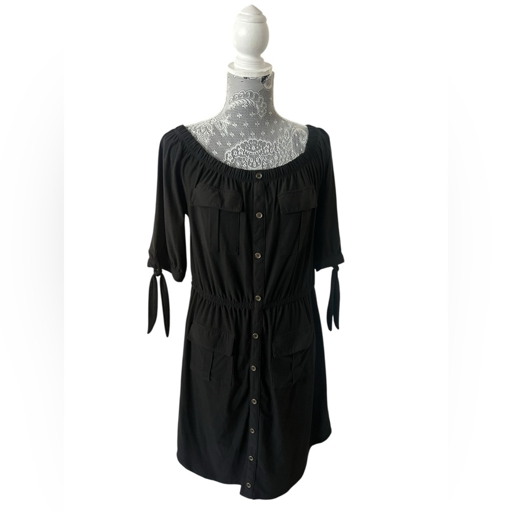Derek Heart Button Front Utility Style Mini Dress Black XL